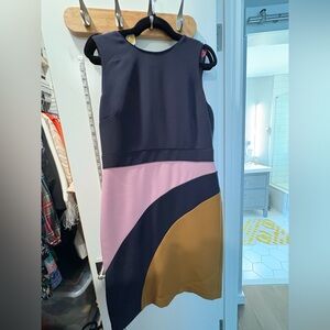 Ann Taylor Colorblock Midi Dress in Navy, Pink, and Gold